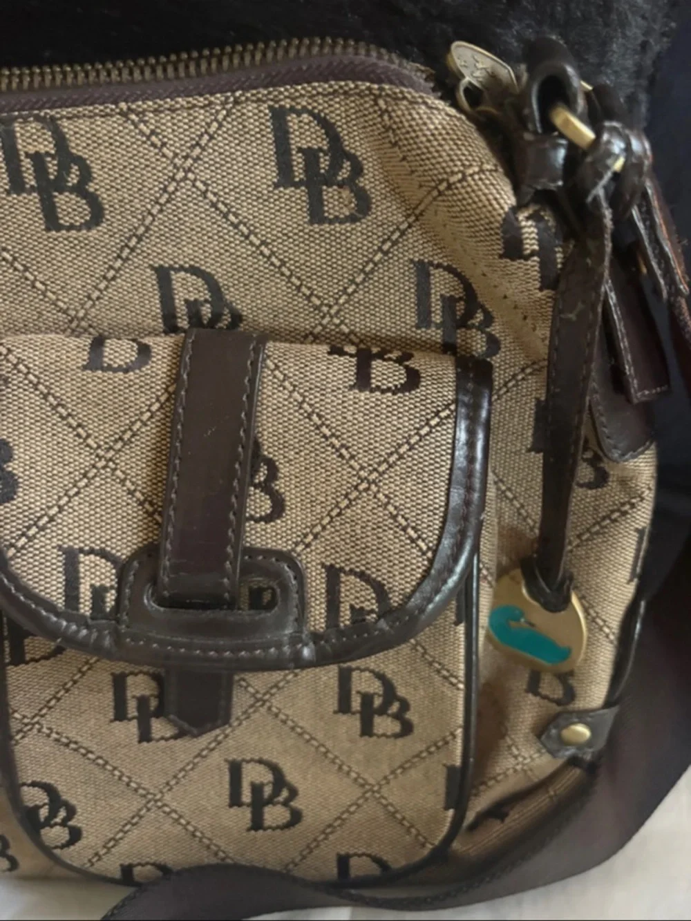 Vintage Patterned Canvas Messenger Bag in Brown with Adjustable Strap